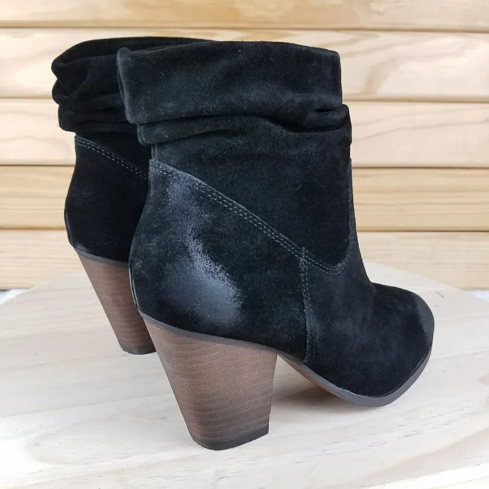 Biker Western Black Distressed Women's 6 M Suede/Leather Slouch Heeled Boots NEW
